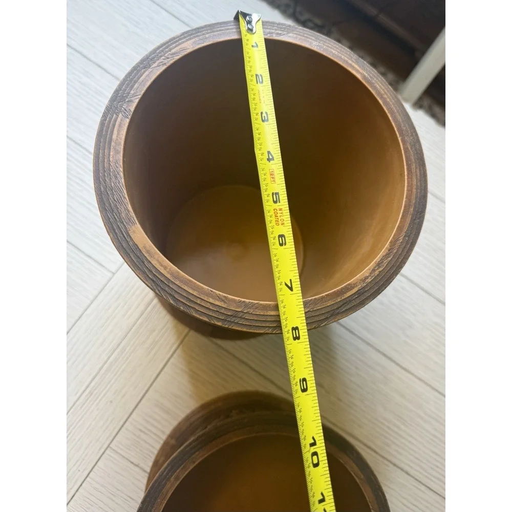 Set Of 2 VIntage Vistron Faux Wood Molded Plastic Canisters with Lids. Mushrooms